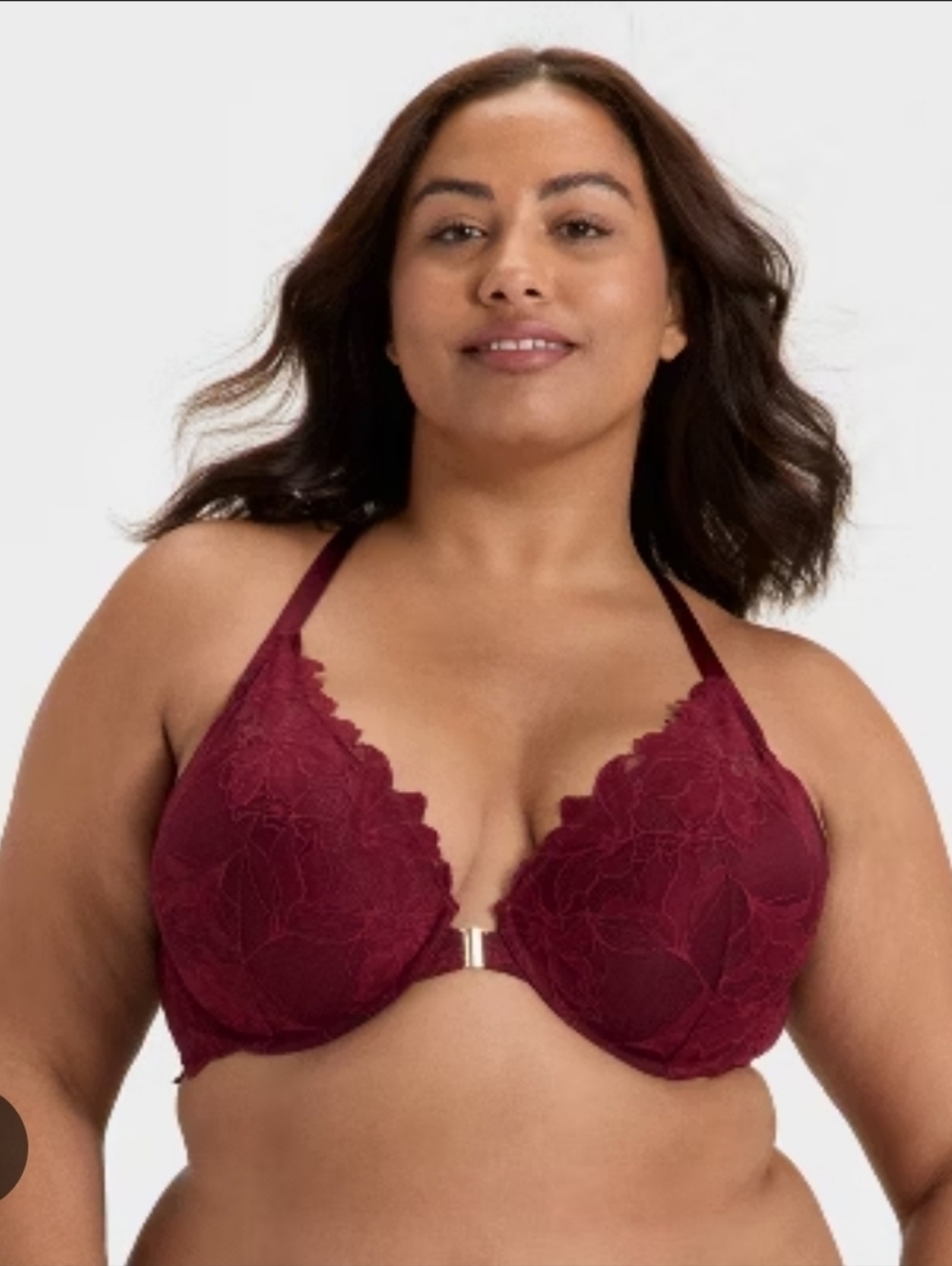 NWT Auden Lace Push-Up Plunge Bra Berry Red Plus Size 46DD Front Closure